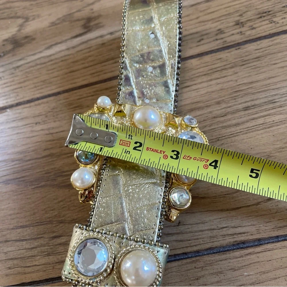 Leatherock Vintage Jeweled Gold Leather Rhinestone Belt Size S - Picture 15 of 16